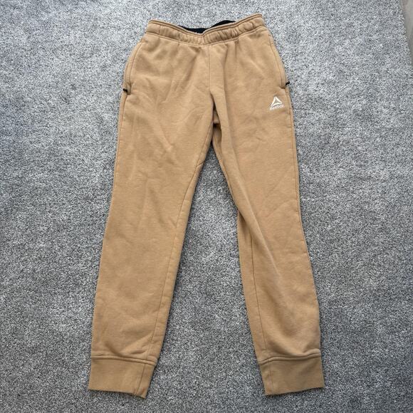 Reebok Pants Mens Small Tan Fleece Joggers Athletic Sweatpants Zip Pocket 28x29 - Picture 1 of 14